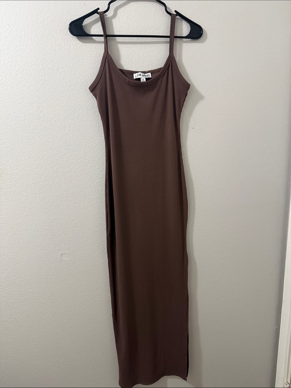 J for Justify Brown Ribbed Maxi Slip Dress